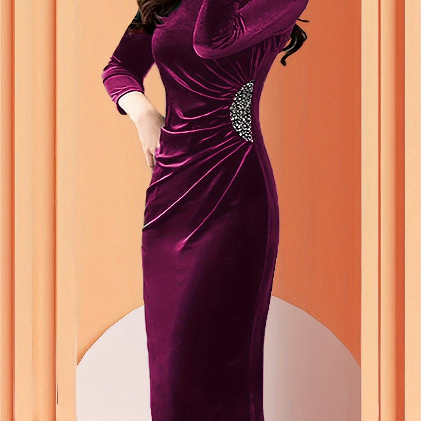 Women'S Velvet Zipper Slit Dress