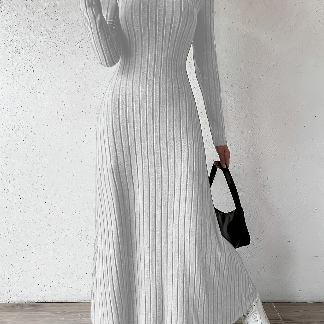 Women's Elegant V-Neck Long Sleeve A-Line Dress - Solid Color Machine Washable Fall Dress with Flattering Silhouette, Versatile for Casual & Formal Occasions, Long Sleeve Maxi Dress, Comfortable Fit