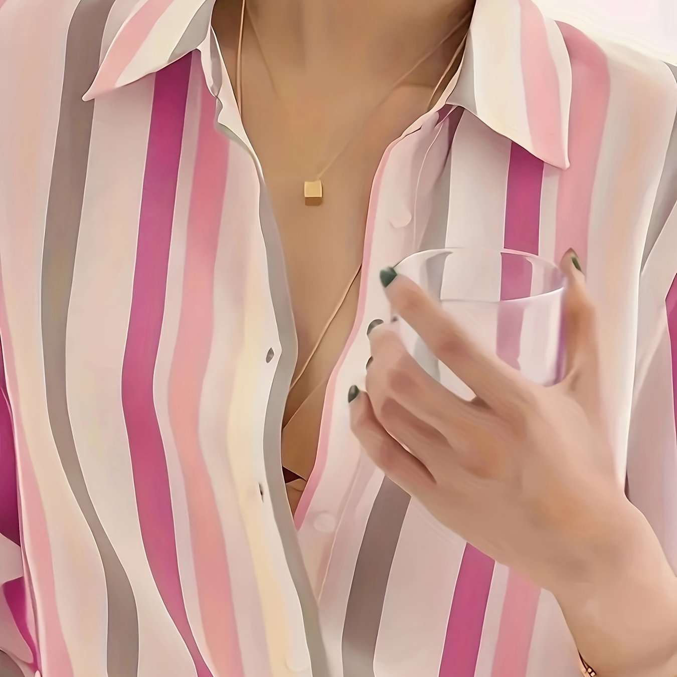 Women'S Casual Striped Shirt, Button-Up Design, Made Of, Suitable for Spring, Summer, And Autumn Casual Or Formal Wear | Classic Lapel Fashion Button-Up, Elegant Women'S Shirt, Beautiful Women'S Shirt, Autumn Women'S Top Trend, Women'S Clothing