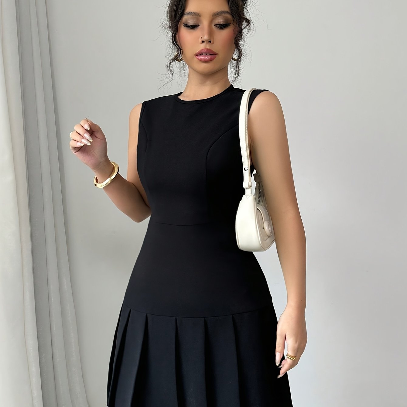 Women's Casual Sleeveless Elegant Solid Color Ruffle Hem Slim Fit Blue Mini Dress