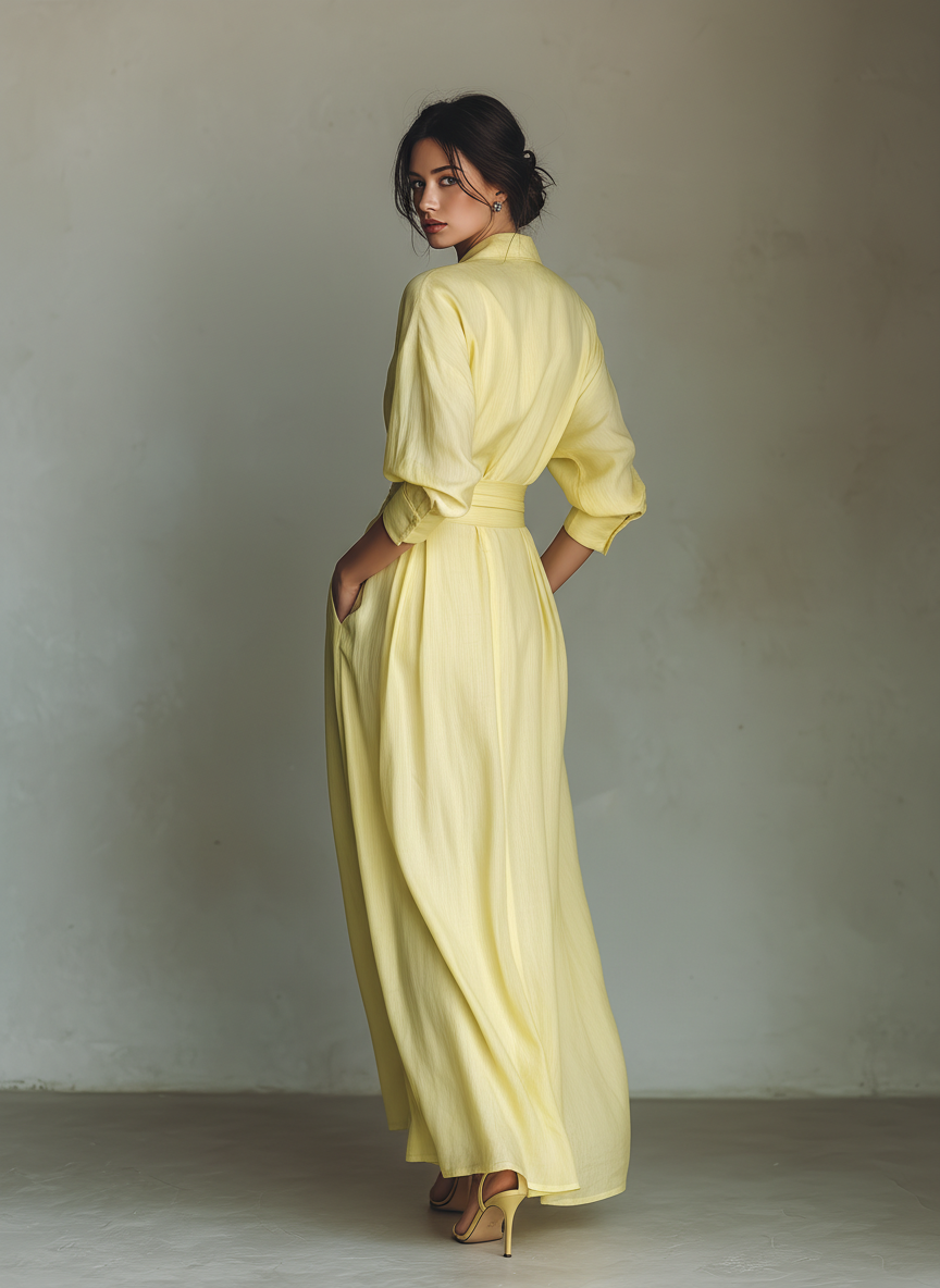 Margot | Yellow Elegant Shirt Dress for Women in Casual Maxi Long Style