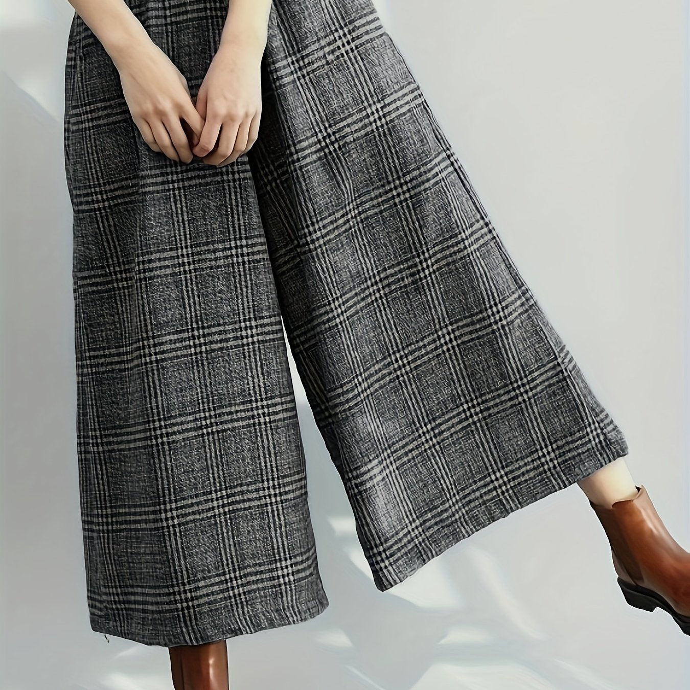 Retro Casual Wide-Leg Pants with Checkered Pattern