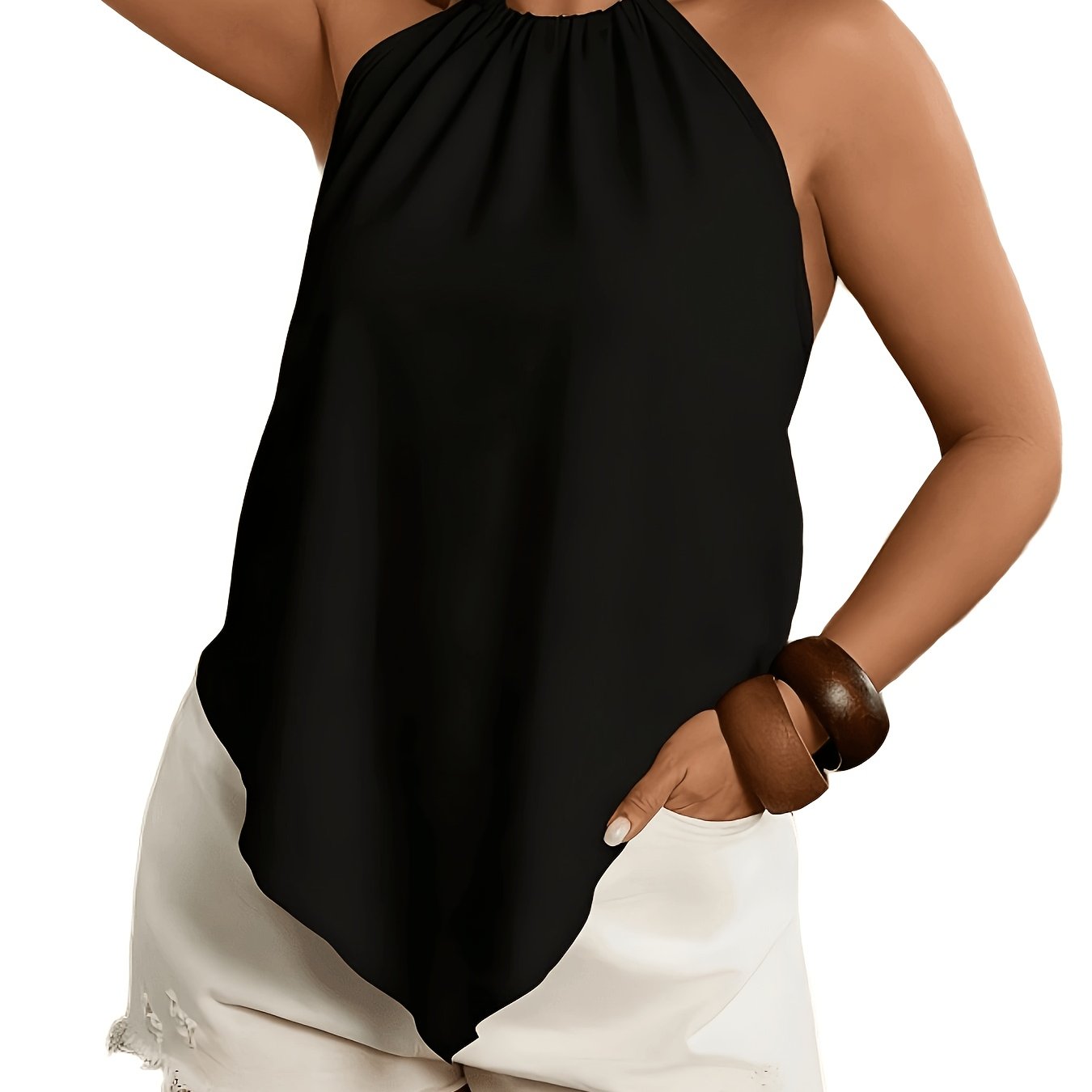 Women's Fashion Blouse, Asymmetrical Hem Tie-Neck Sleeveless, Suitable for Spring and Summer Wear