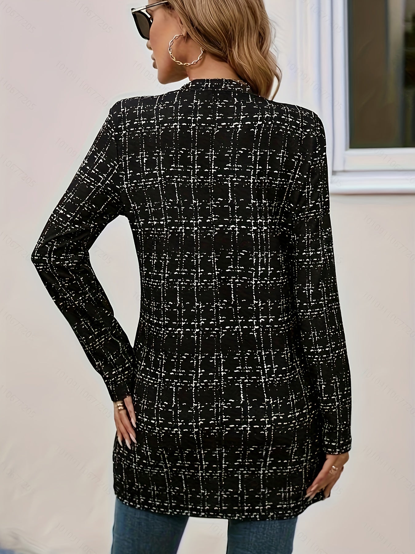 Fashionable And Elegant Plaid Printed Long-Sleeve Blazer