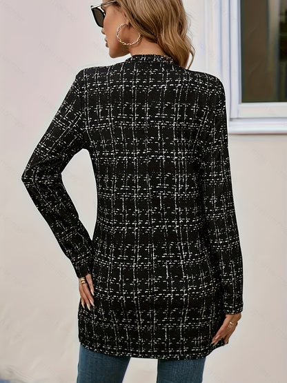 Fashionable And Elegant Plaid Printed Long-Sleeve Blazer