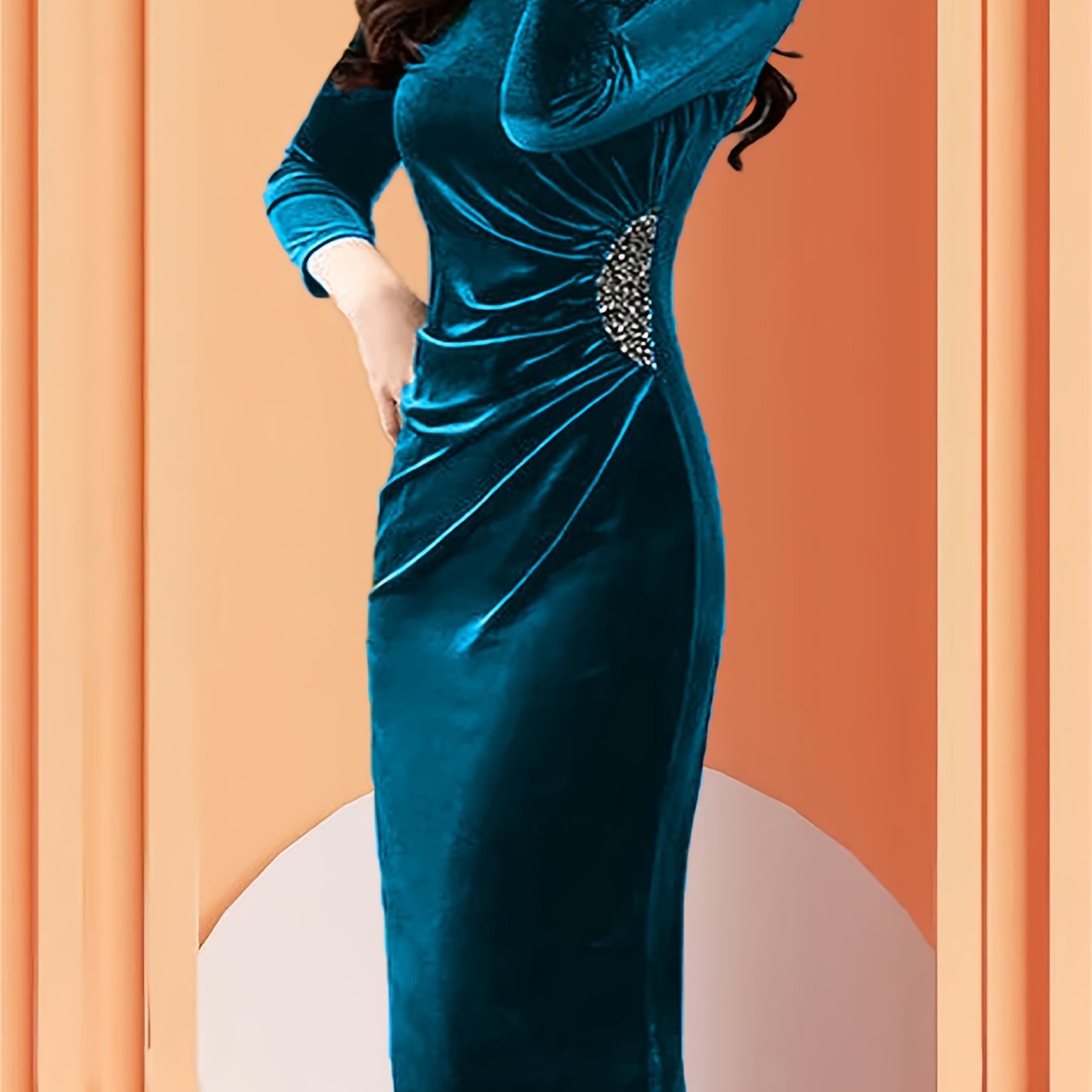 Women'S Velvet Zipper Slit Dress