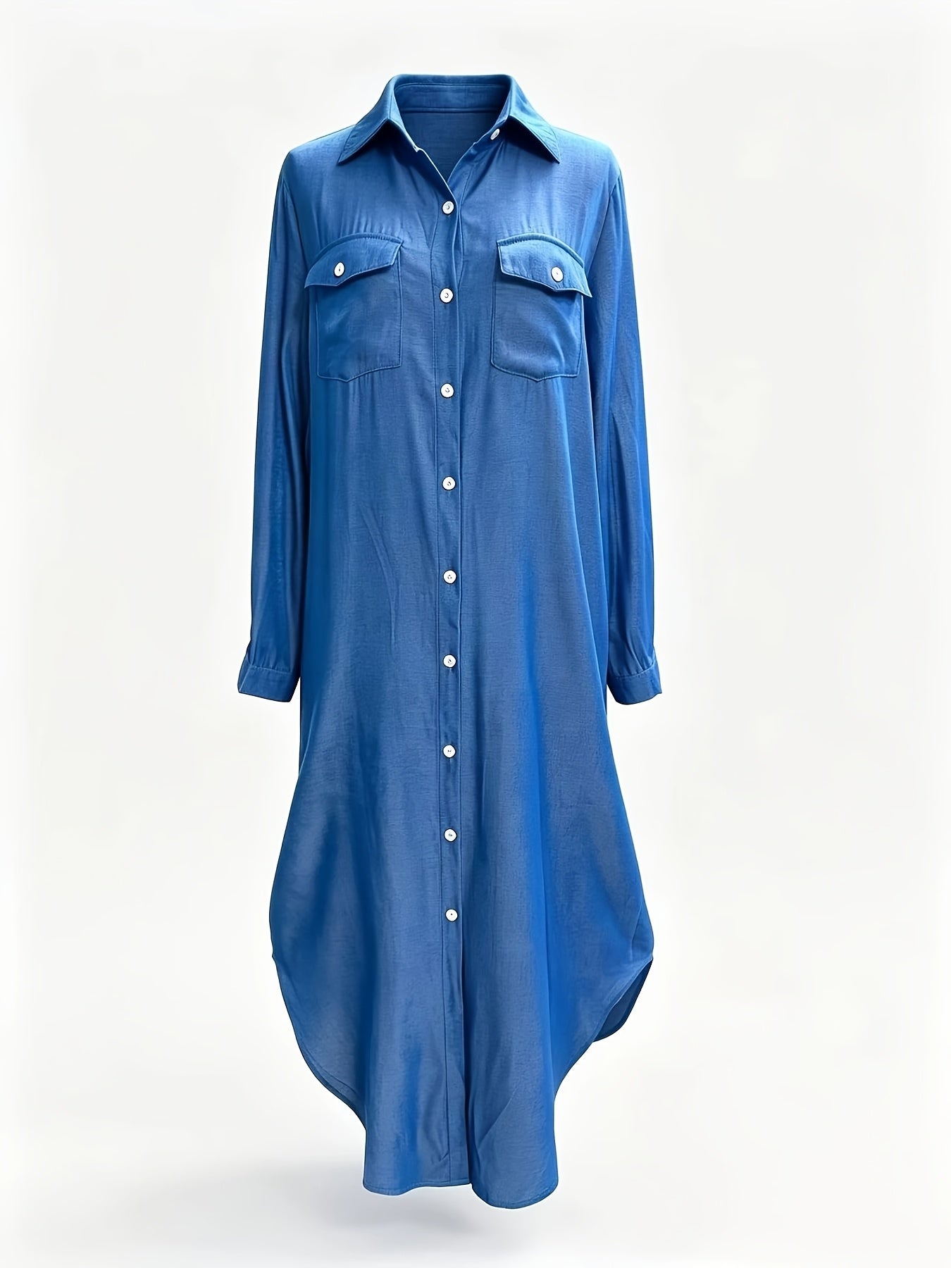 Women's Button-Up Collared Shirt Dress with Three-Quarter Sleeves, Casual Loose Summer Cover-Up Dress with Slit denim dress