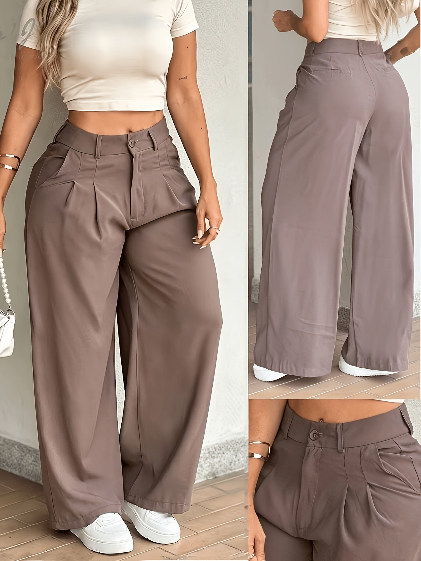 New Spring/Summer High-Waist Pleated Wide-Leg Pants, Casual Loose-Long Trousers