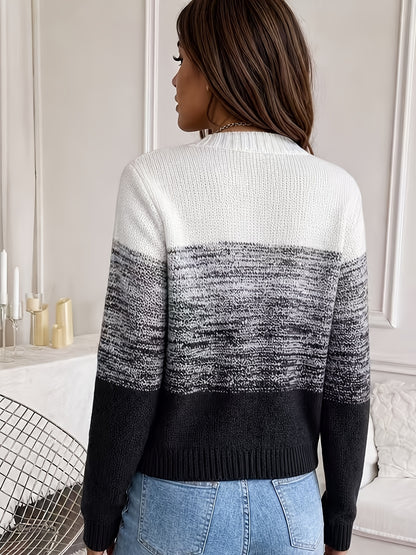 Women's Cardigan Sweater, Soft Acrylic Gradient Color Block Lightweight Blouse, Hand Washable Glossy Vibe, Suitable for Spring Summer Fall Winter Layering, Elegant for Home Office & Casual Wear