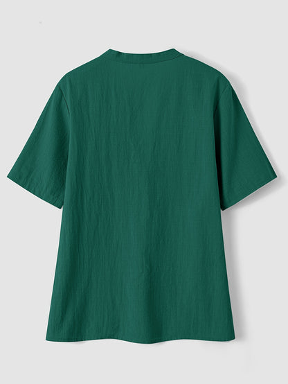 Women's Elegant V-Neck Blouse - Loose Fit Button-Front Top, Non-Stretch Casual & Formal Shirt for Everyday Special Occasions - Women's Clothing, Versatile Top, Lightweight Fabric, Stylish Top, Fashion Women