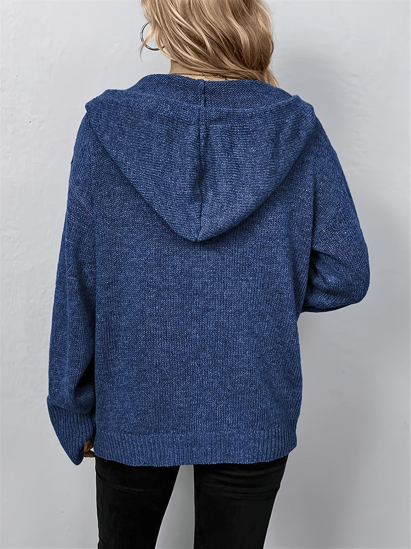 Women's Hooded Button Cardigan, Simple Solid Color Long Sleeve Top, Loose Cardigan