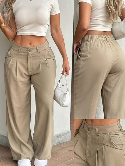New Spring/Summer High-Waist Pleated Wide-Leg Pants, Casual Loose-Long Trousers