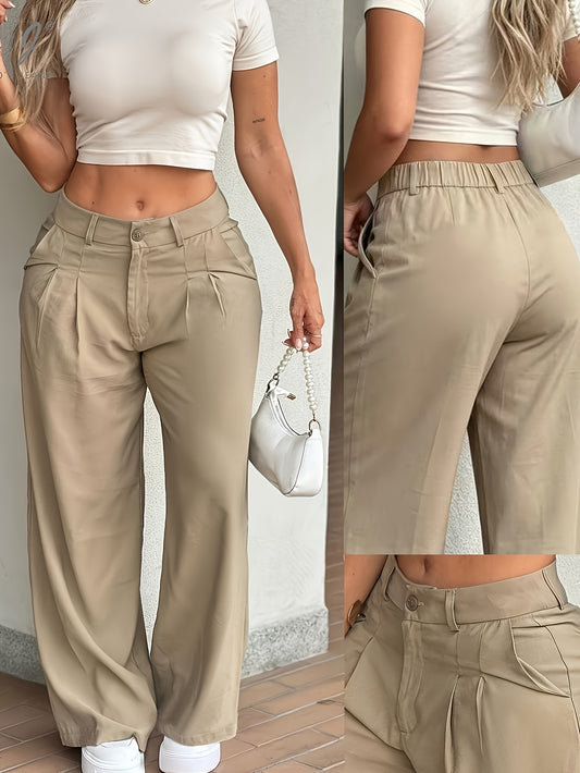 Effortless Pleated Wide Leg Pants for Women with High Waist Button Front Relaxed Tailored Style