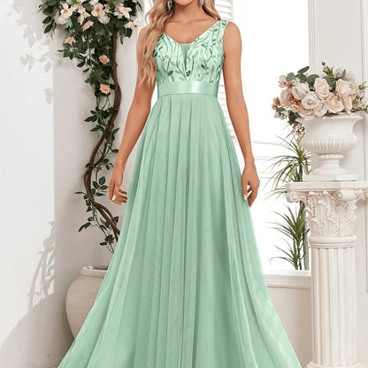 Fashionable Sexy New Women'S Sequin Mesh Patchwork A-Line Party Dress