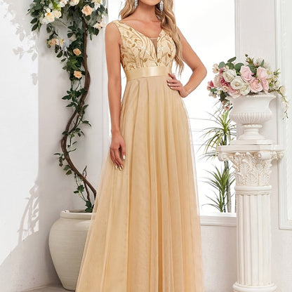Fashionable Sexy New Women'S Sequin Mesh Patchwork A-Line Party Dress