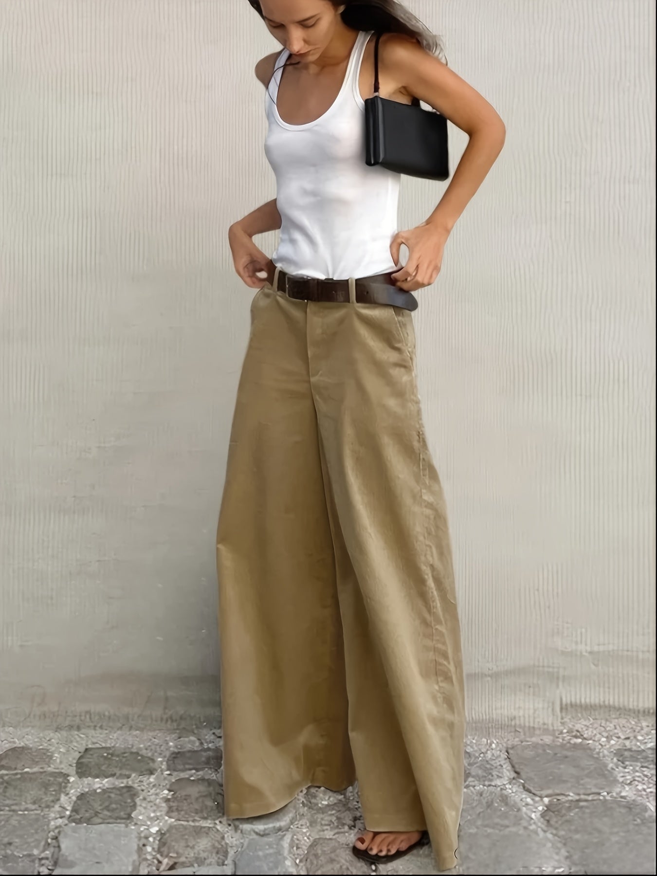 Effortless Wide Leg Pants for Women with High Waist Button Front Relaxed Flowing Casual Style