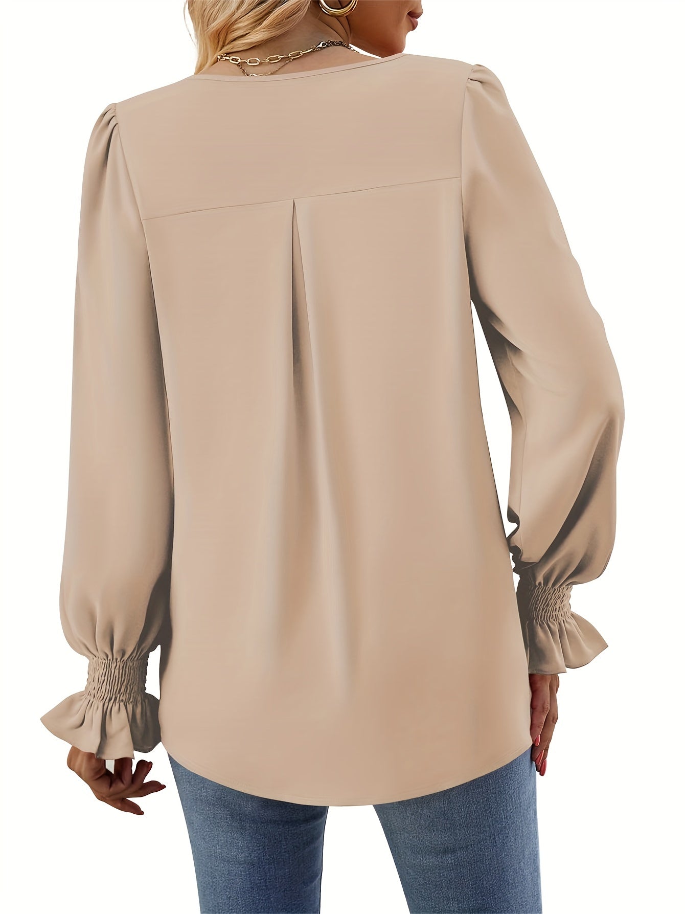 Long Sleeve Top Dress Casual V-neck Shirt Loose Chiffon Top