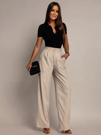 Women'S Solid Color Straight-Leg Pants, Casual Everyday Trousers