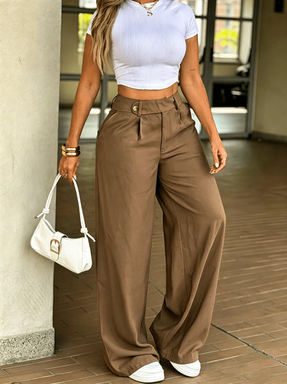 HMY High-Waist Flowy Wide-Leg Suit Trousers Women'S Spring Summer Pleated Loose Floor-Length Straight Pants Versatile Casual Long Pants And
