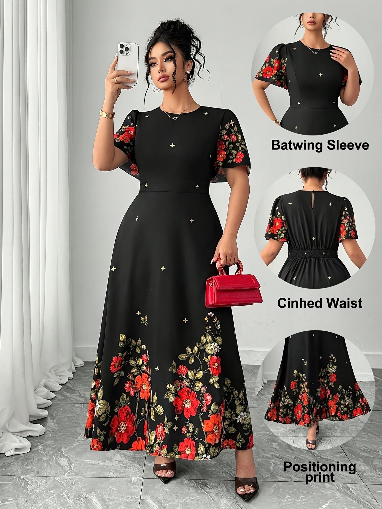 Plus Size - Plus Size - Cross-Border Elegant Casual Fashion Floral Print Dress TM849