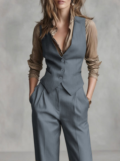 [Elite Light Vest] Elite Light Vest + Pleated Pants | Workplace Suit | Mature Style High Waist Daily Commute