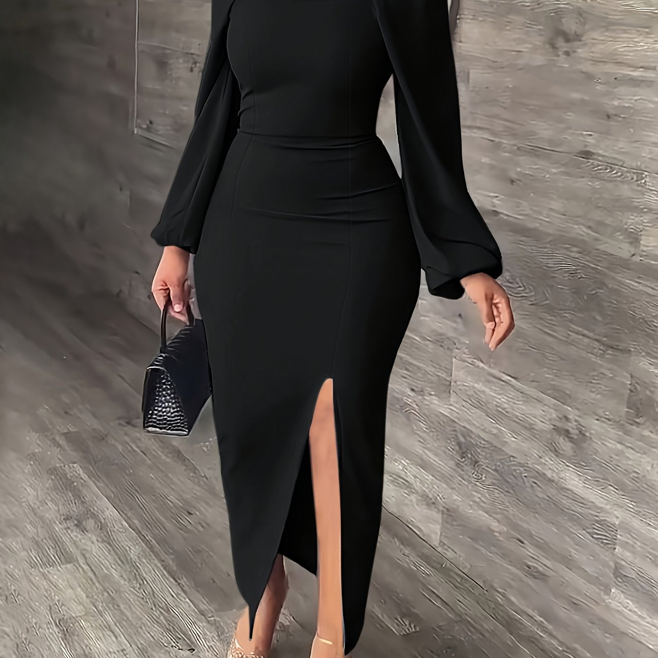 New European and American Style Fashion Slimming Split Long Sleeve Dress Trend