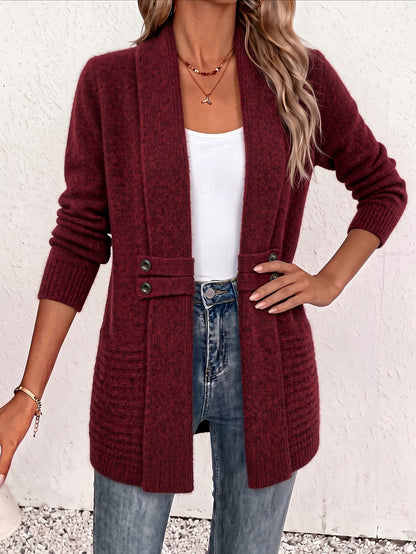 Women's Cardigan, Double-Breasted Decorative Belt Shawl and Cinched-Waist Design, Versatile Mid-Length Open-Front Sweater, Relaxed Style Elegant and Fashionable Loose Outerwear, Perfect for Daily Commutes or Casual, Spring/Autumn