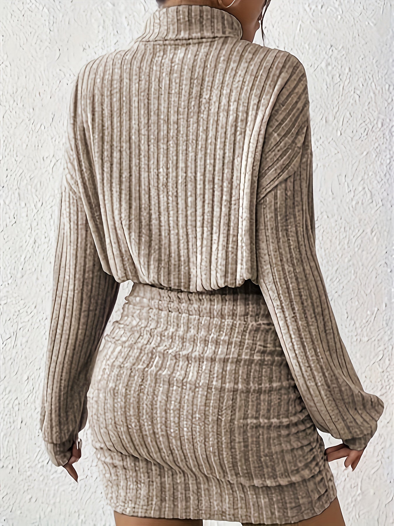 Ribbed Autumn Fashion Solid Color Long-Sleeved Dress