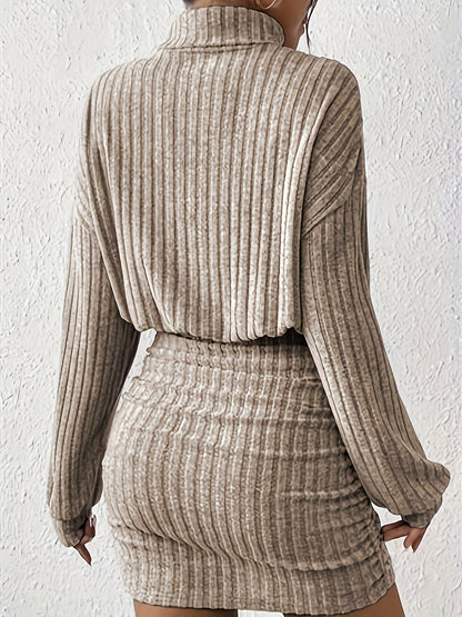 Ribbed Autumn Fashion Solid Color Long-Sleeved Dress