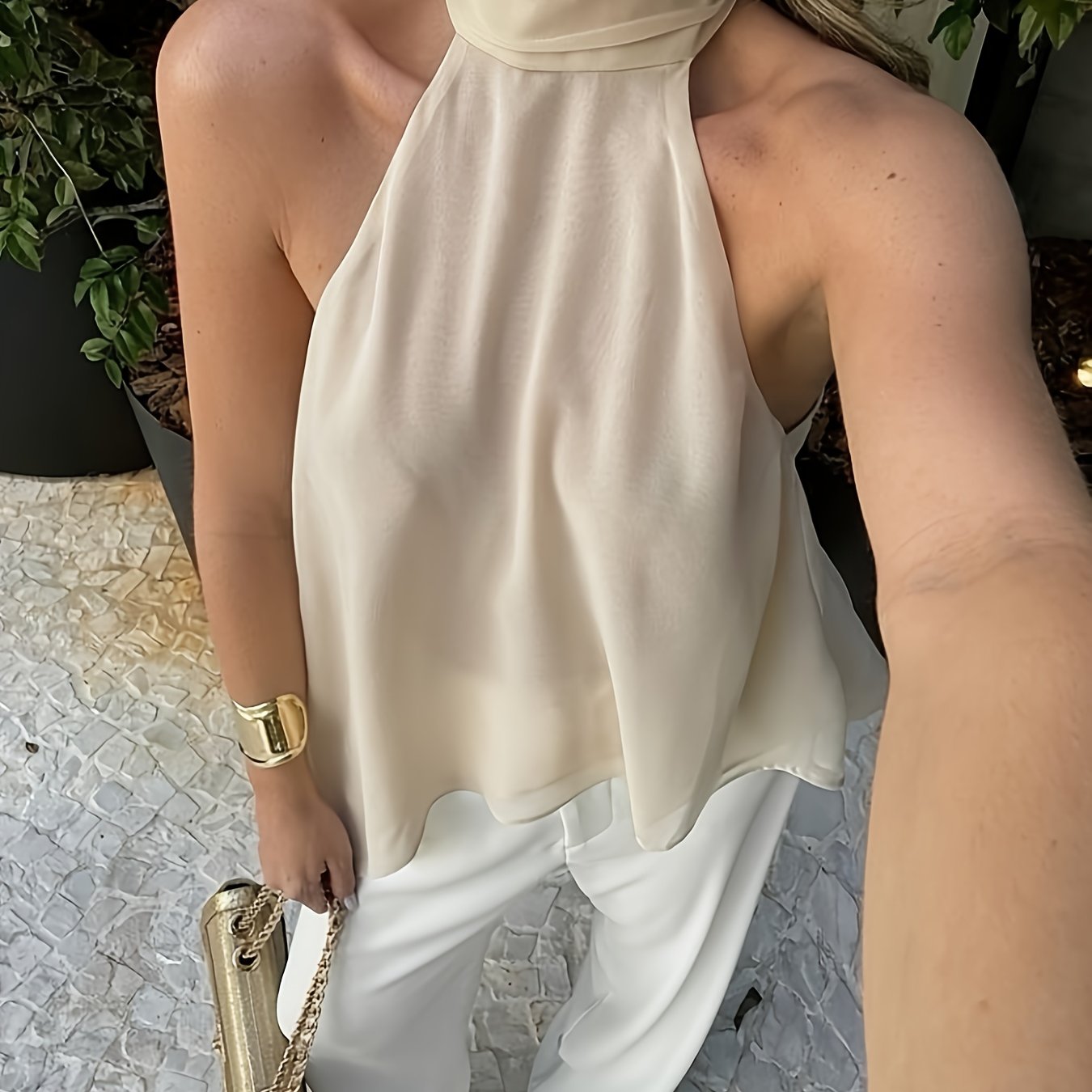 Sexy Halter Back Tank Top / New Temperament Ribbon Design / Aesthetic Back Satin Sleeveless Top