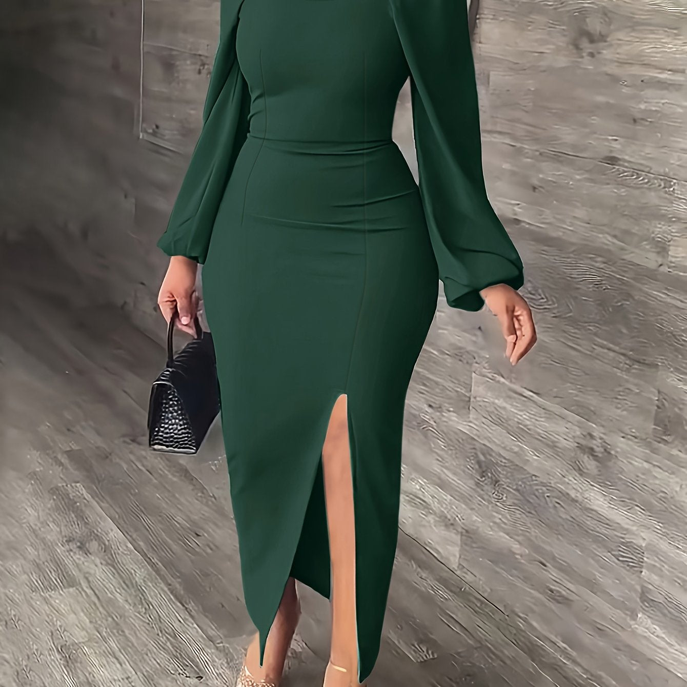 New European and American Style Fashion Slimming Split Long Sleeve Dress Trend