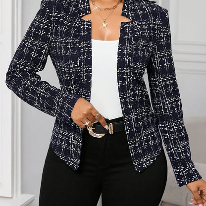 Elegant Women'S Plaid Blazer in a Beige-Brown Color Scheme, Featuring a Structured Collar Design Suitable for All Seasons. This Versatile Piece Is Perfect for Both Office And Party Settings