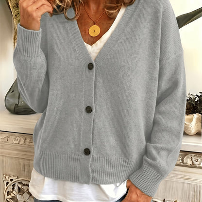 2026 Women'S Fashion V-Neck Button-Up Sweater, Casual Long Sleeve, Easy Style, Suitable for Outerwear, Relaxed And Casual, Autumn/Winter