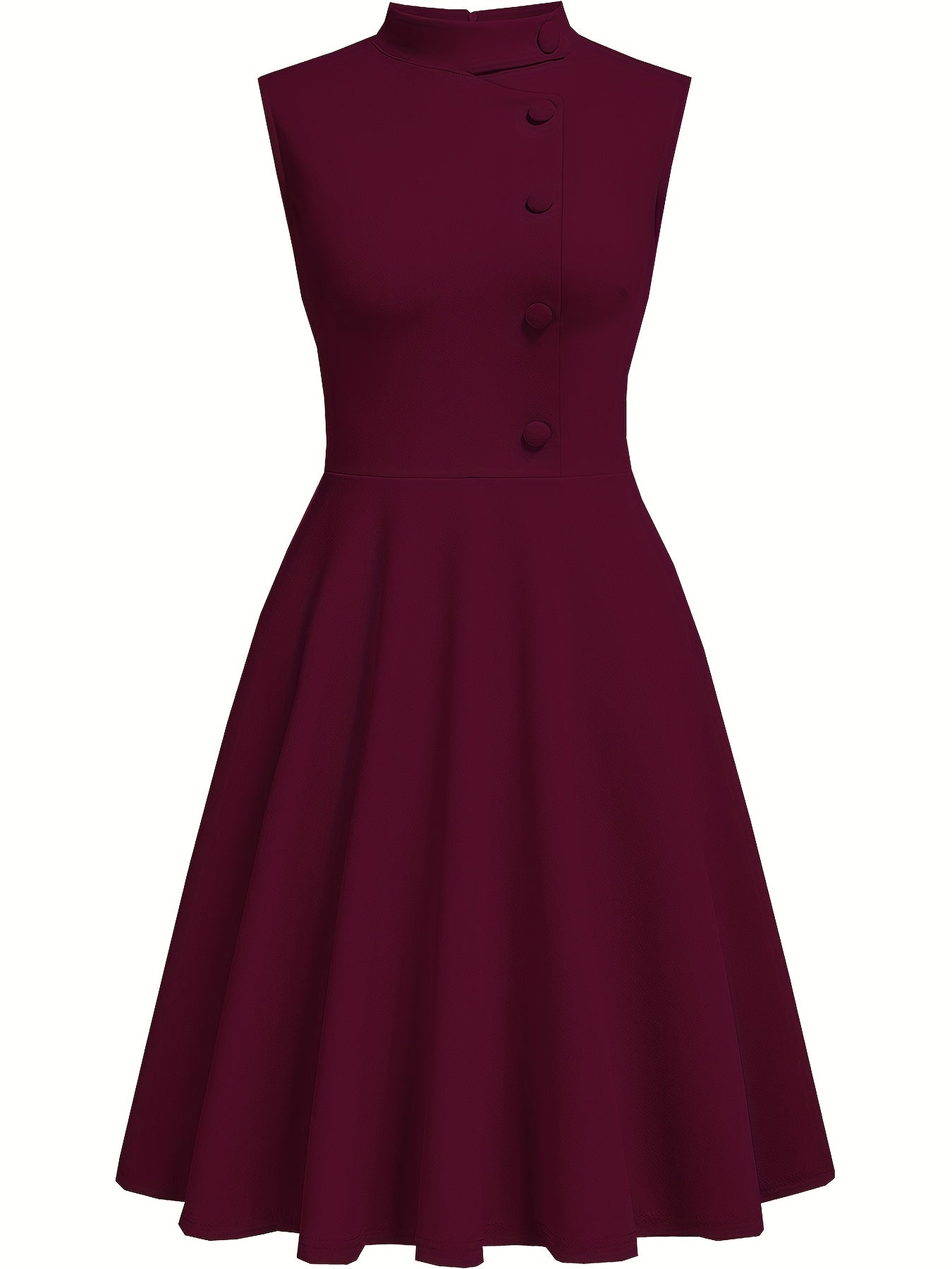 A-Line Dress, Sleeveless High-Neck with Elegant And Sophisticated Decorative Buttons, Suitable for Office And Professional Settings, for Summer