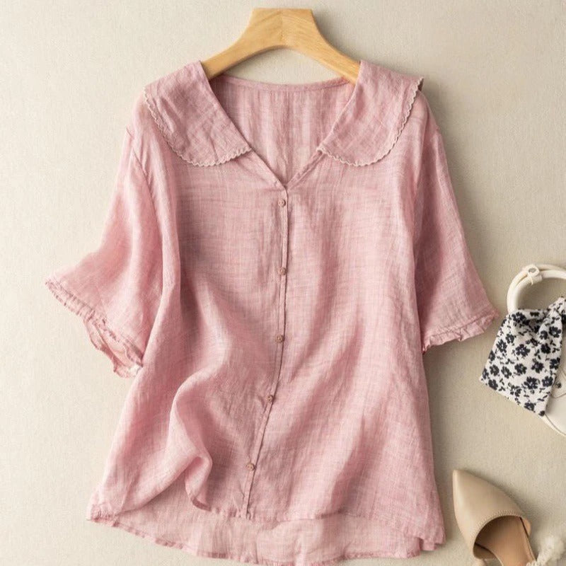 Women's Blouse |  Button Front Scalloped Collar