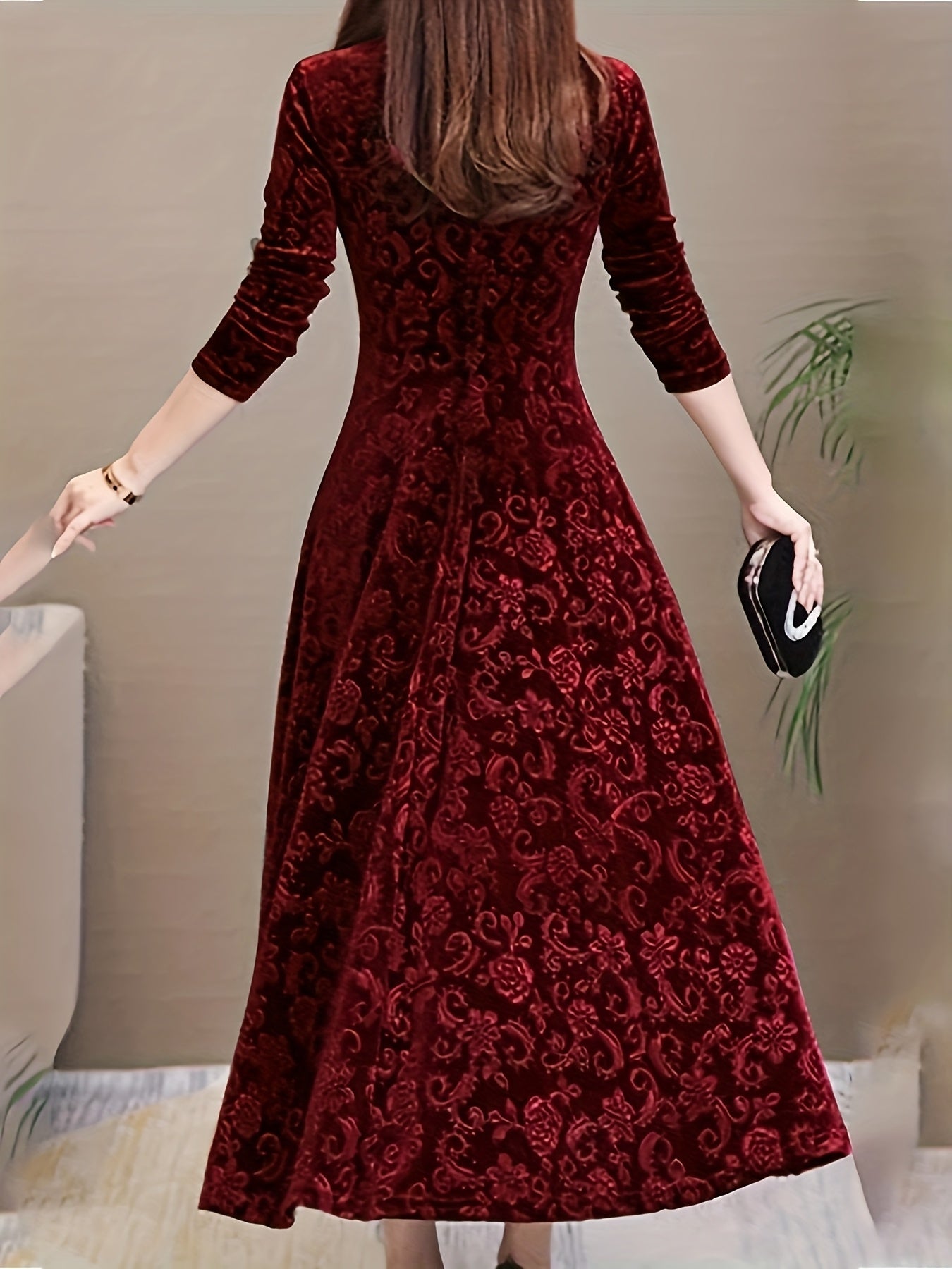 2025 Long Sleeve Velvet Jacquard Dress