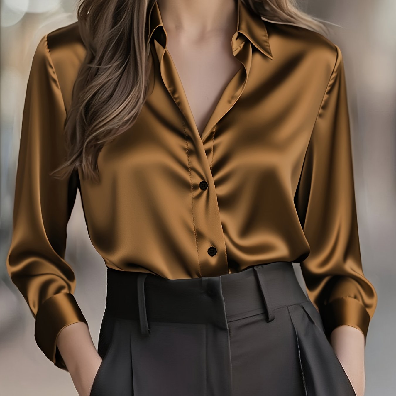 Women'S Spring Autumn Temperament Commuter Elegant Solid Satin Top