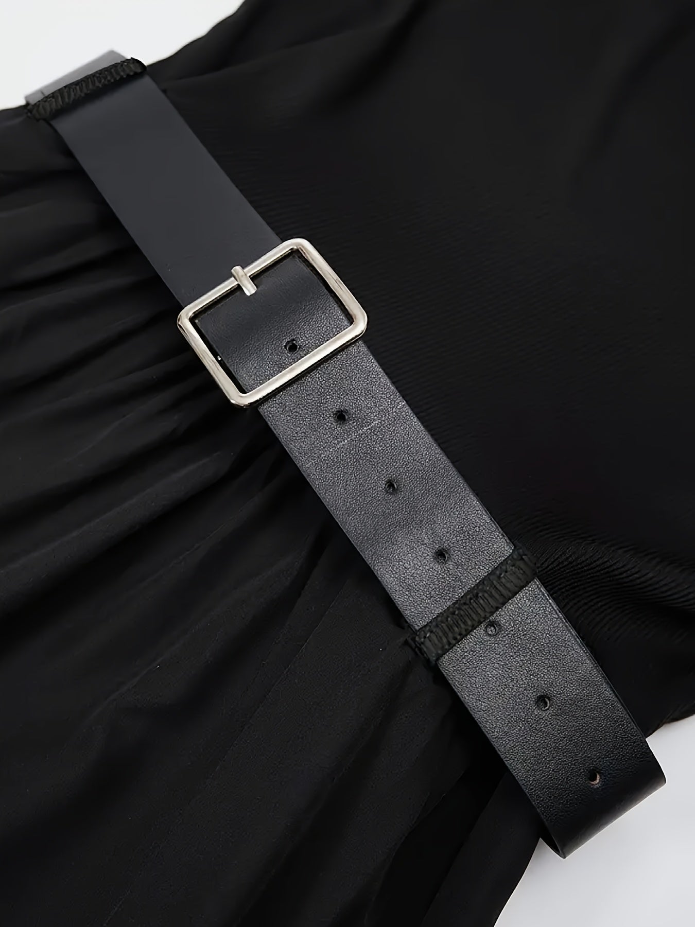 Elegant Black Sleeveless A-Line Midi Dress, Adjustable Waist Belt, Cinched Waist, Flowing Skirt, Round Neck, Perfect for Spring/Summer, Adult Women's Fashion, Formal Event Attire, Sleek Fitted Top