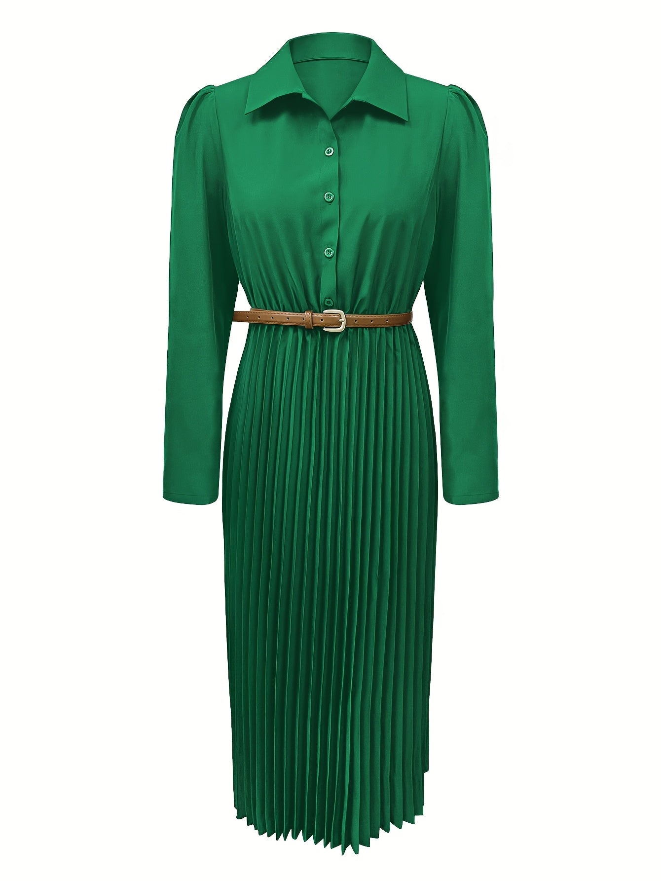Spring/Autumn Long Sleeve Lapel Elegant Fashion Versatile Ruched Dress with Belt, Women'S