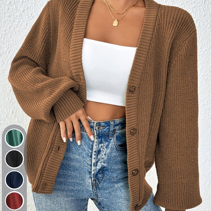 Self-designed Elegant Women's Solid Color Front-button Cardigan Sweater Coat for Spring and Autumn