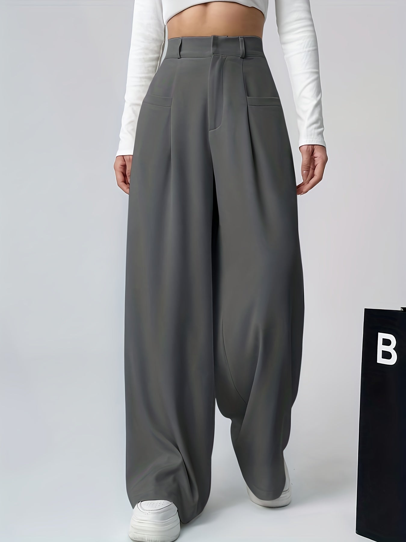 Women's Spring,Summer Apricot High-Waist Flowy Wide-Leg Pants, High-End Loose Fit, Leg-Lengthening Effect, Comfortable, Non-Constricting, Versatile for Commuting, Daily, Casual Wear