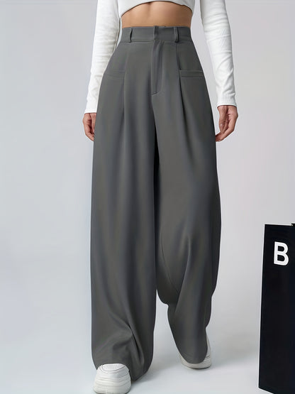 Women's Spring,Summer Apricot High-Waist Flowy Wide-Leg Pants, High-End Loose Fit, Leg-Lengthening Effect, Comfortable, Non-Constricting, Versatile for Commuting, Daily, Casual Wear