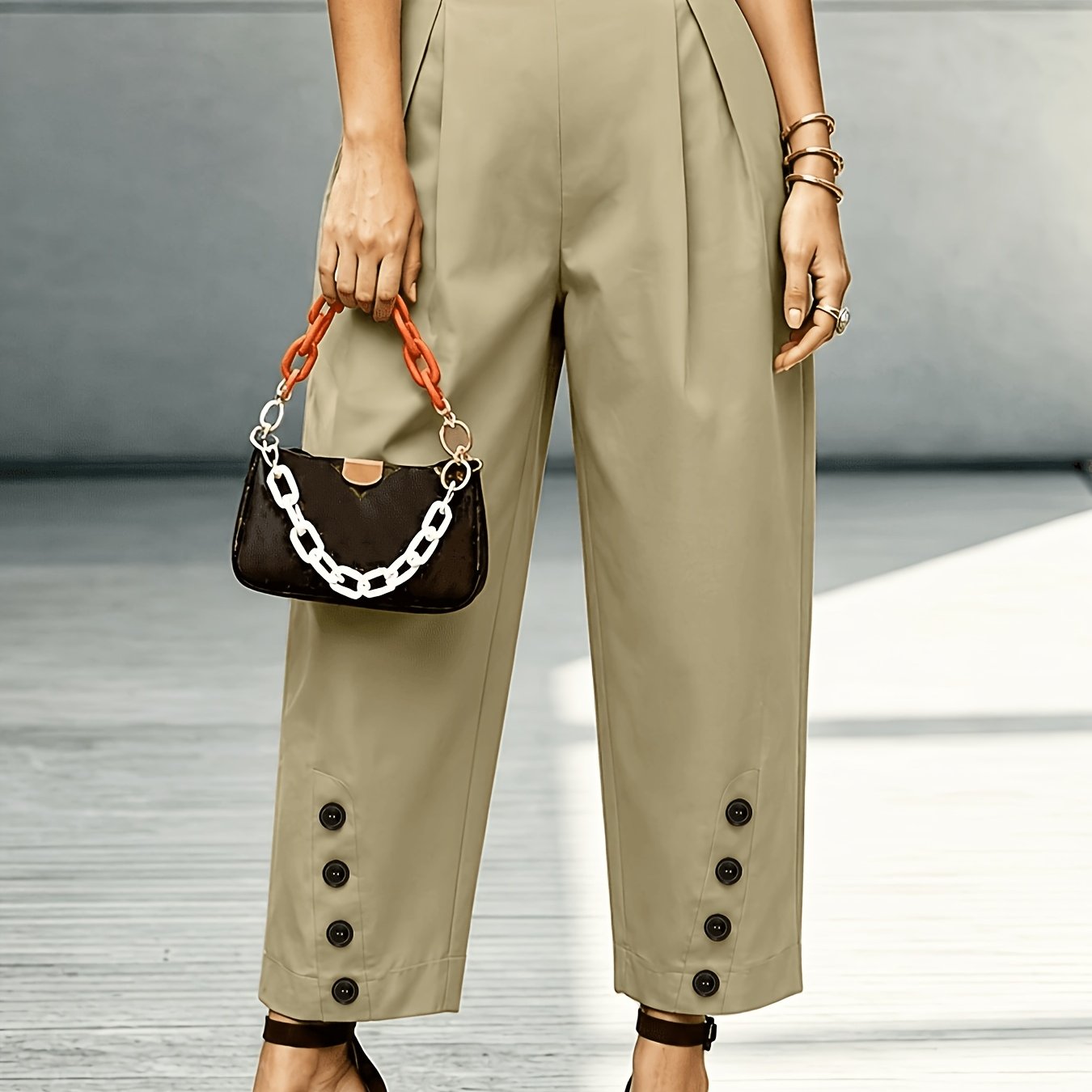 New Casual Urban Simple Straight-leg Button-pleat Design Trousers, Suitable for Commuting, Workplace, Daily Wear, Business Office, Versatile and Fashionable Everyday Casual Attire