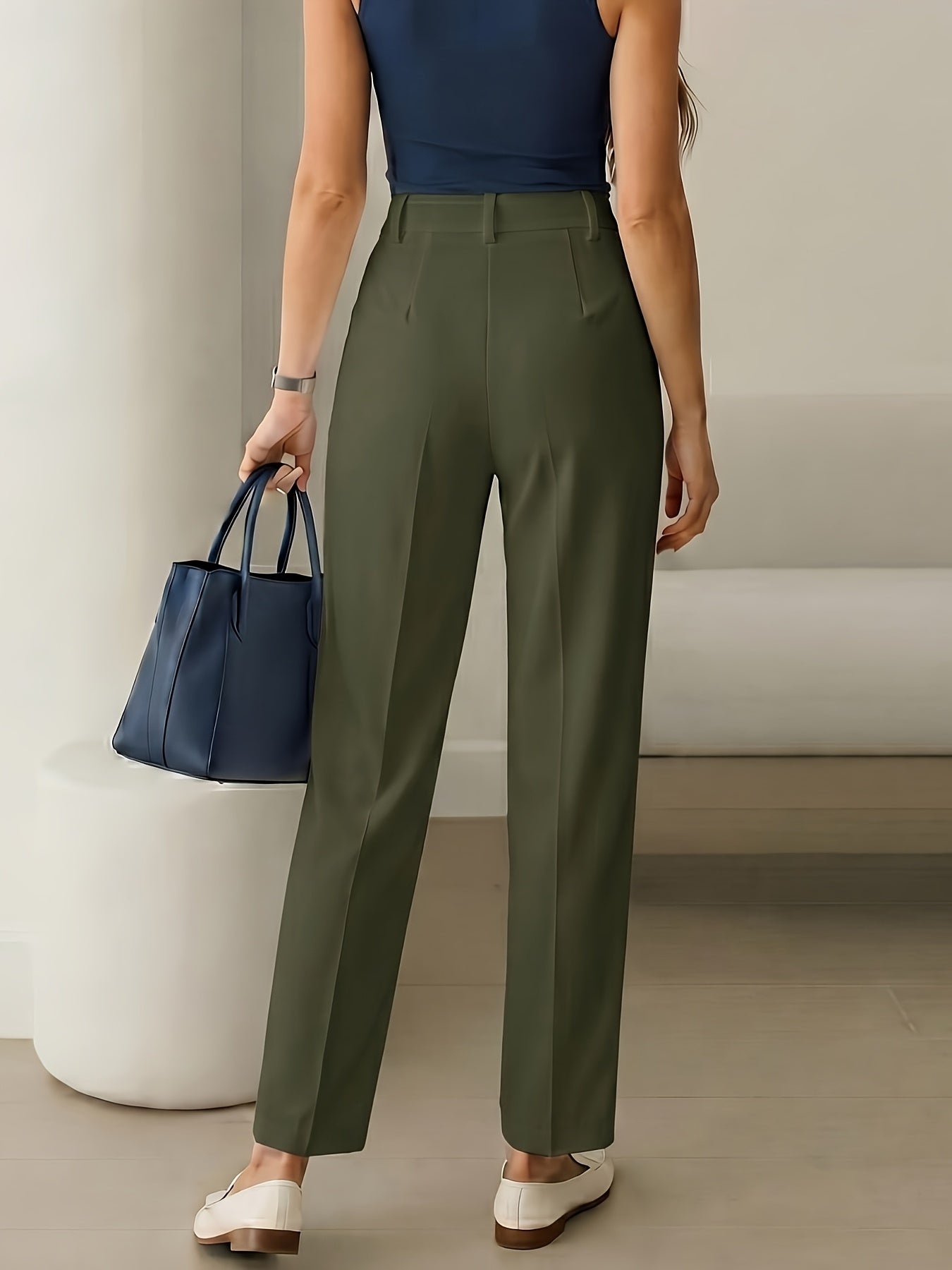 ZD260609038 2026 New Women's Elegant Casual Slim-Fit Trousers, Women's Solid Color Long Pants, Four Seasons Style for Daily Wear, Work, and Casual Outings