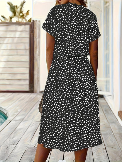 New Spring/Summer Printed Stud Button Decorated Shirt-Style Elegant Dress for Women