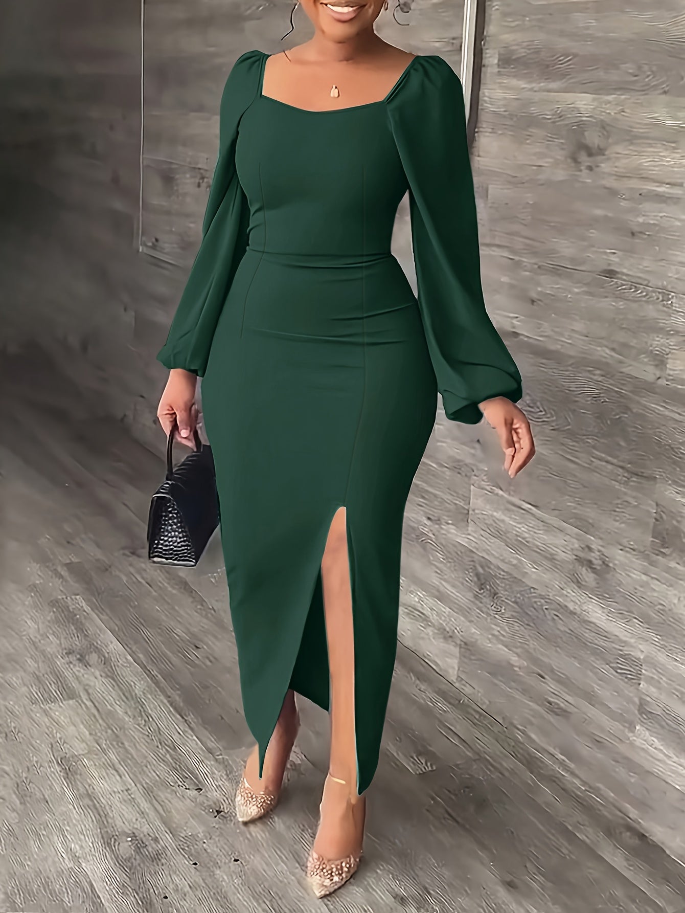 New European and American Style Fashion Slimming Split Long Sleeve Dress Trend