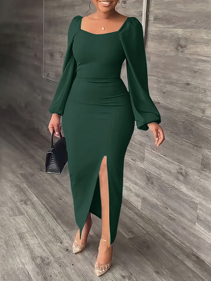 New European and American Style Fashion Slimming Split Long Sleeve Dress Trend