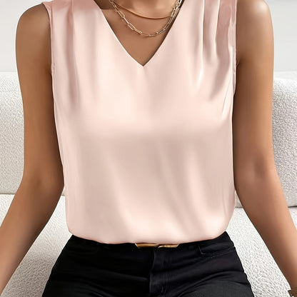 Women's Elegant Sleeveless V-Neck Summer Party Dress - Solid Color Backless Blouse for Chinese New Year's Eve, Weddings & Special Occasions - Machine Washable V-Neck Top (No Jacket/Separate Blouse Needed) - Easy Care & Versatile Style