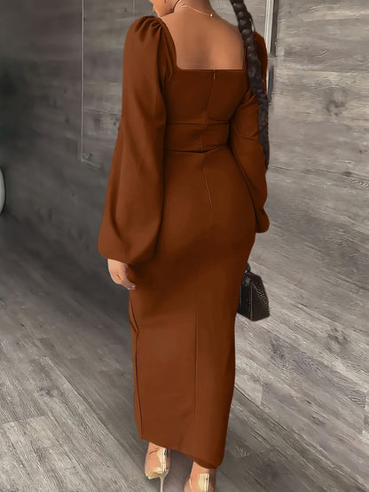 New European and American Style Fashion Slimming Split Long Sleeve Dress Trend