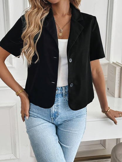 Women's Elegant Regular Fit Blazer - Short Sleeve Single-Breasted Jacket with Belt, Solid Color Business Casual Office Attire, All-Season Versatile Graduation Attire & Professional Wear, Celebration Attire | Sophisticated Style | Durable Fabric